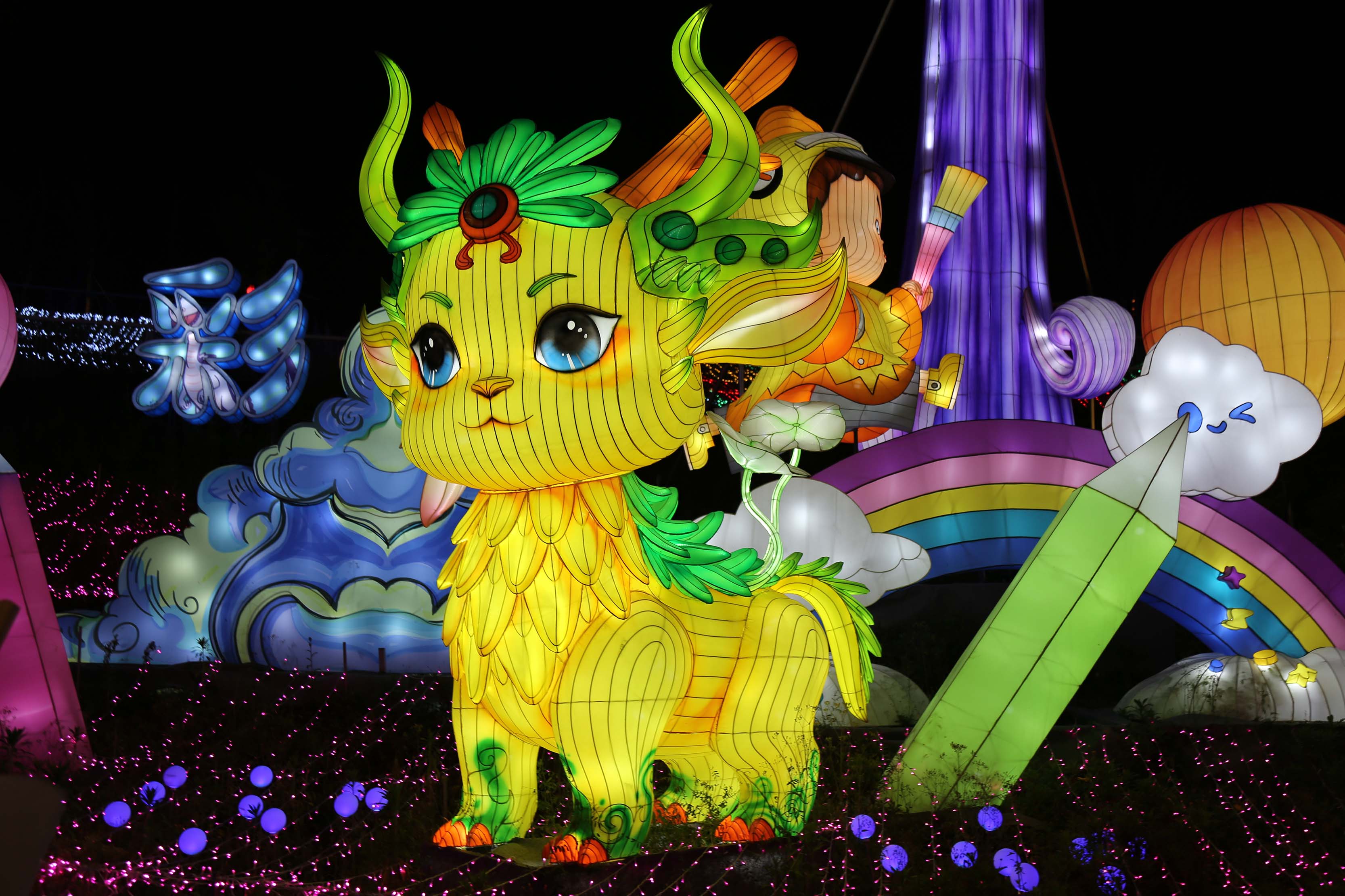Cute cartoon dragon-deer hybrid animal lantern for family festivals