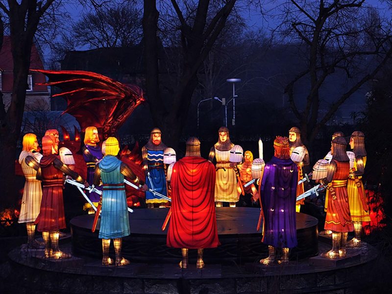 Knight Lantern Scene — Armoured Group & Winged Dragon