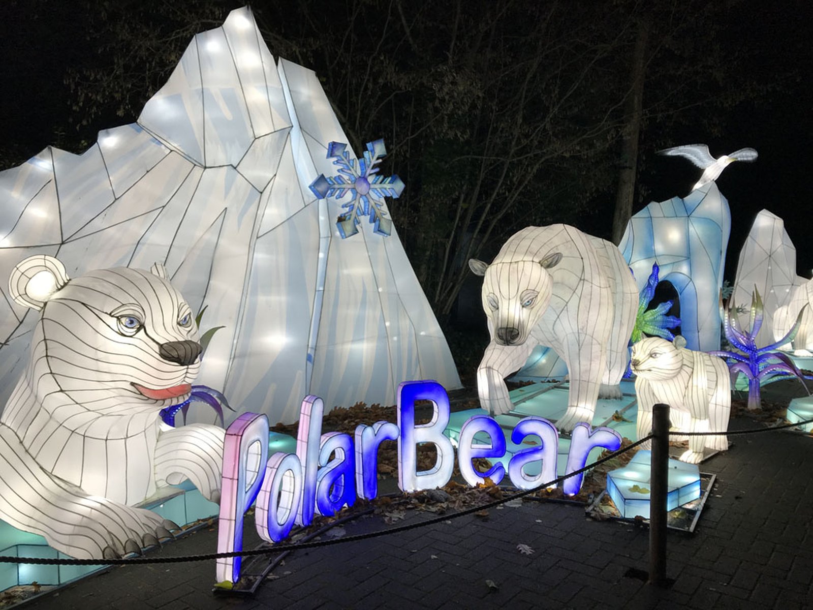 Polar bear and iceberg lantern scene for an Arctic-themed winter light trail