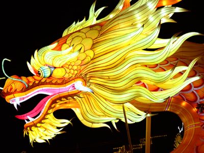 Golden Chinese Dragon Head Close-up Lantern