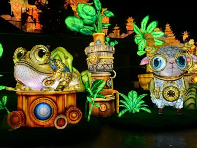 Steampunk Fantasy Scene Lantern — Mechanical Wonderland Installation