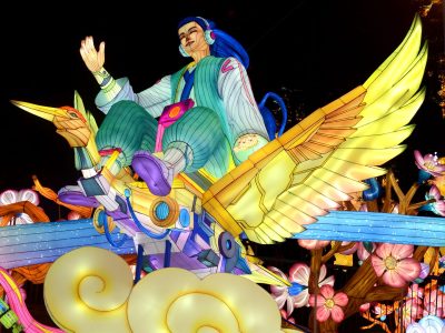 Immortal on Crane Lantern Sculpture