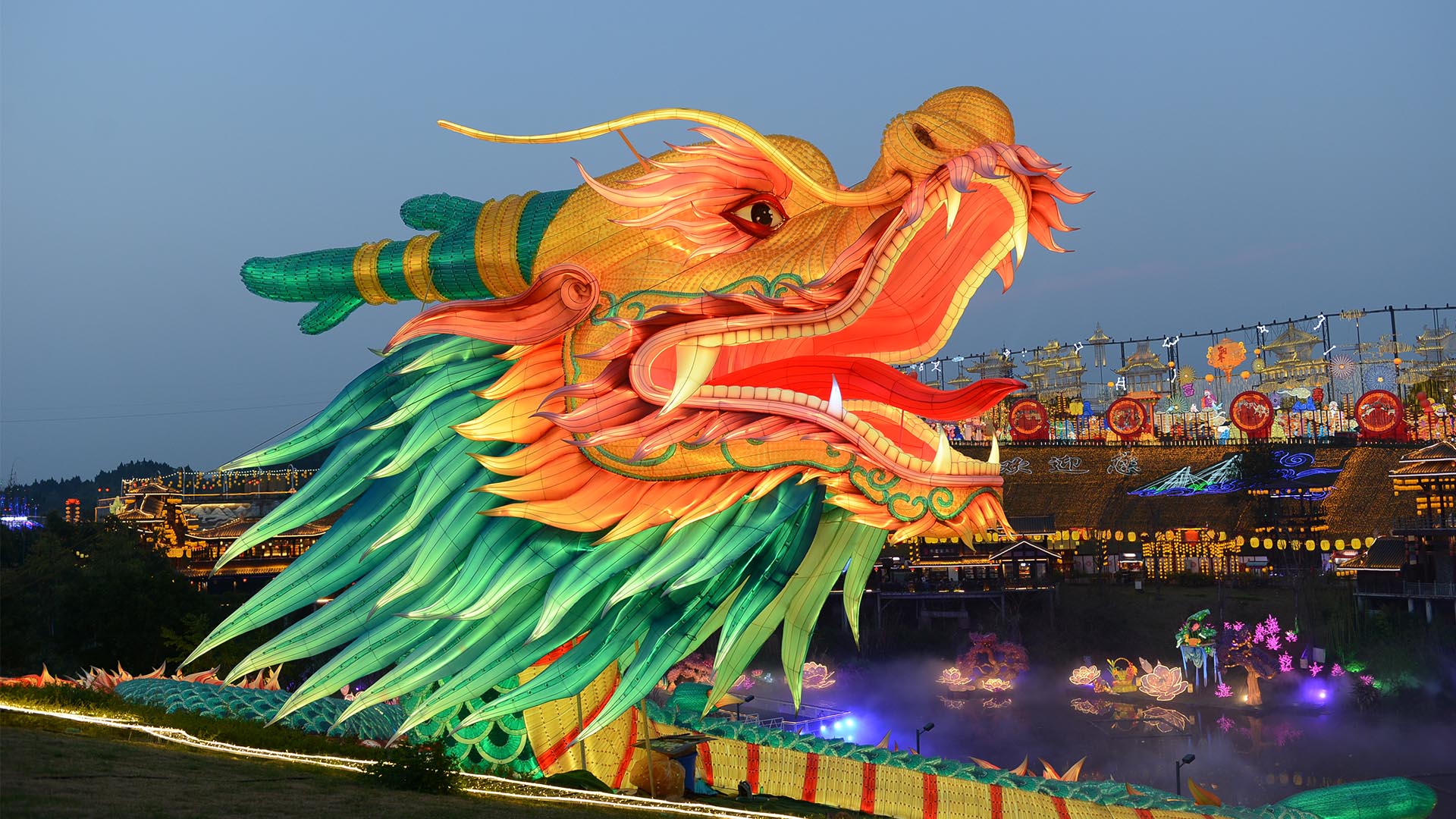 Golden Dragon Lantern HD Wallpaper