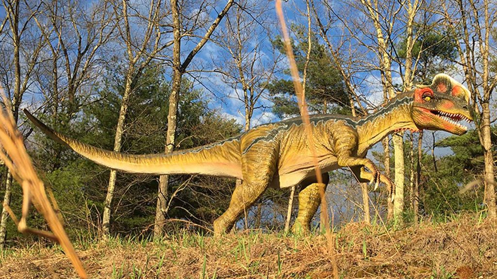 Animatronic Dilophosaurus Crest Detail — custom festival lantern display from Zigong manufacturer