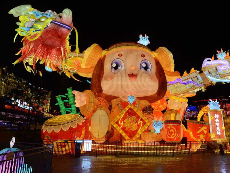 Cartoon Auspicious Dog Lantern with Fu Character