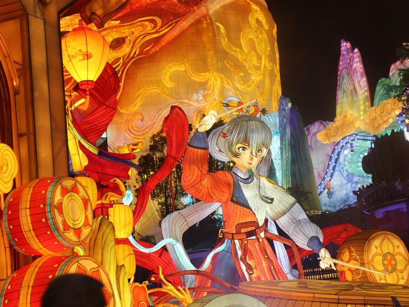 Chinese Drumming Warrior Lantern Display