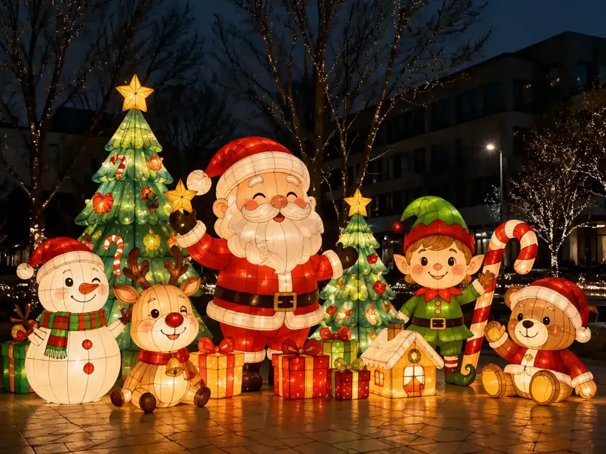 Christmas storybook character family lantern scene for zoo Christmas lights
