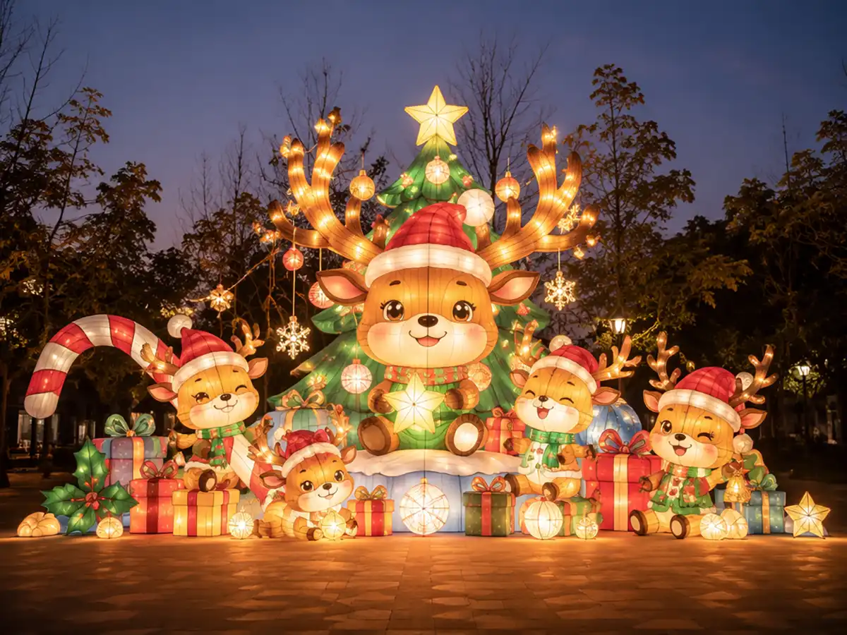 Reindeer family Christmas lantern display for winter lantern festival