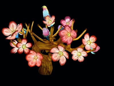 Plum Blossom Branch with Birds Lantern