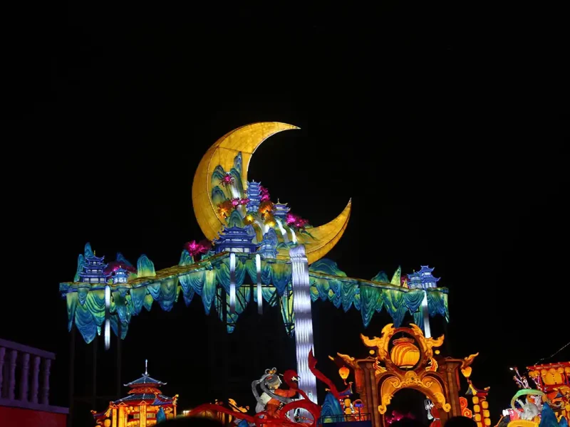 Moon Palace Mid-Autumn Lantern — Celestial Festival Scene with Crescent Moon & Palace