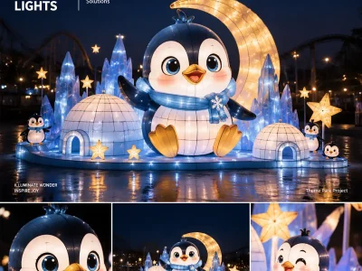 Penguin Winter Lantern — Crescent Moon Scene
