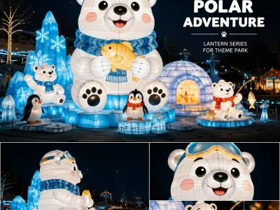 Arctic Adventure Polar Bear Family Lantern Scene — Custom Winter Wildlife Display
