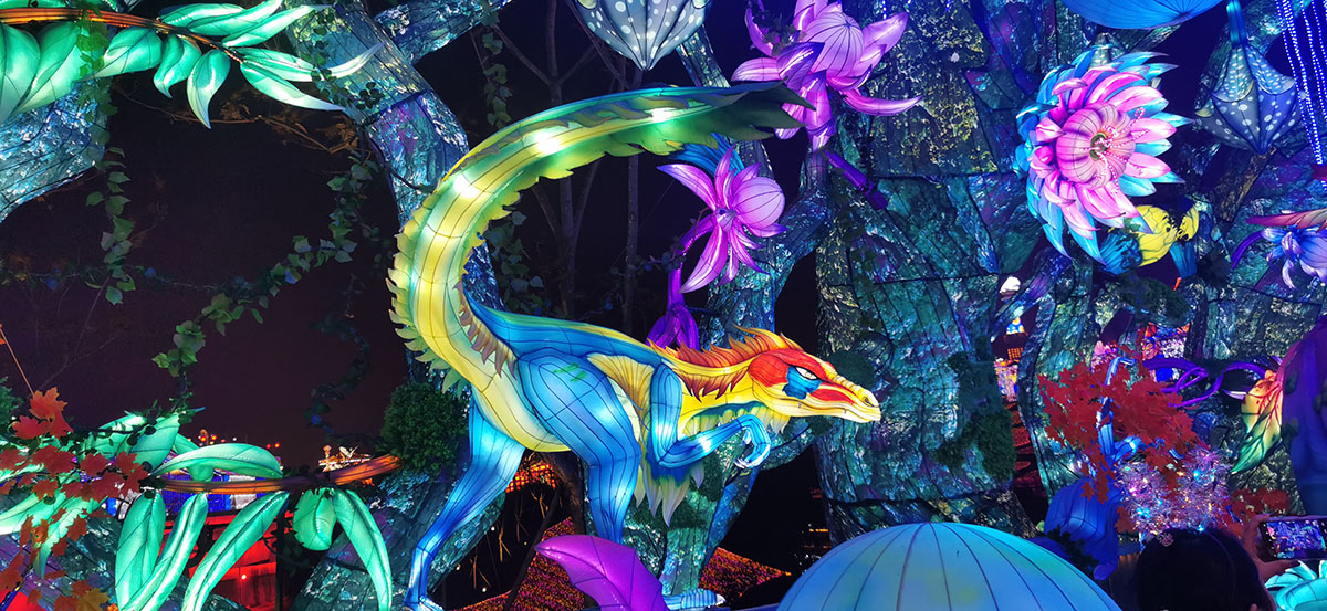 Display dragon lantern showing rich hand-painted color gradients across the body