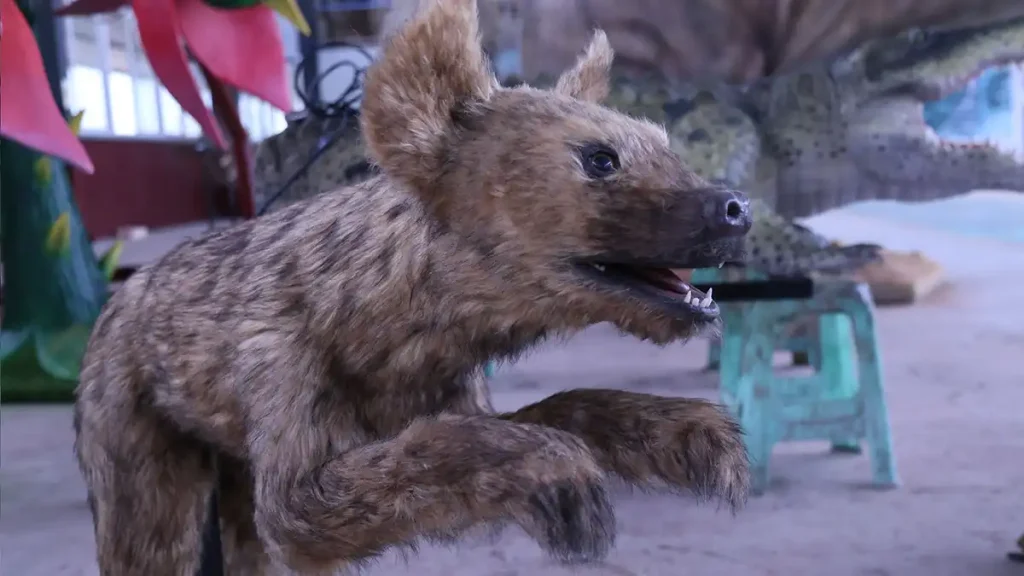 animatronic hyena head close-up detail