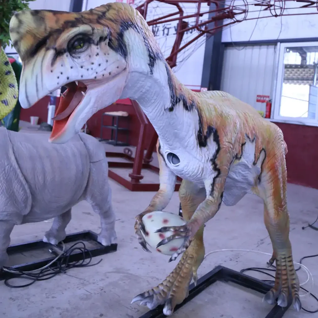 animatronic oviraptor three-quarter view factory
