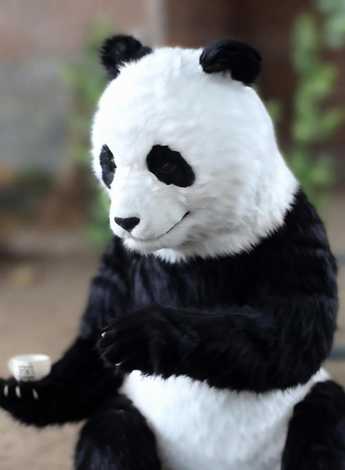 Animatronic panda with hand-implanted synthetic fur — lifelike detail for zoo and museum wildlife exhibits