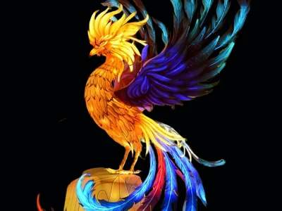 Colorful Phoenix Lantern — Iridescent Single-Bird Festival Sculpture