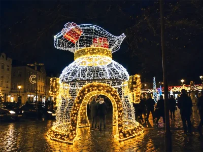 Giant Christmas Bell Walk-Through Light Archway — Illuminated Holiday Tunnel