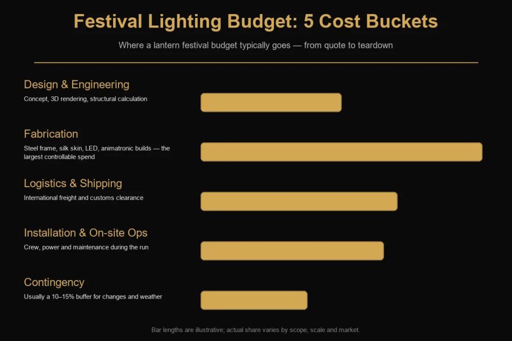 Festival lighting budget split into five cost buckets for planning