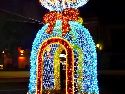 Reindeer Light Sculpture Christmas Archway — Blue Illuminated Entry