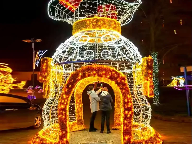 Christmas Light Sculpture Walk-Through Archway — Reindeer & Gift Tunnel
