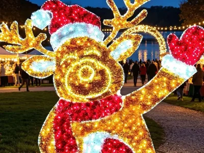 Standing Reindeer Light Sculpture — Golden Illuminated Statue