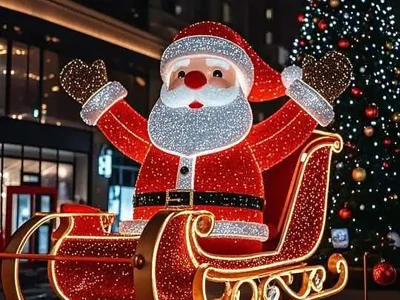 Santa Sleigh Christmas Light Sculpture — Holiday Delivery Scene