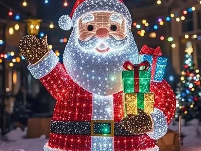 Santa Claus Gift Bag Light Sculpture — Cheerful Holiday Figure