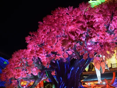 Cherry Blossom Lantern Tree Display — Clustered Silk Bloom Canopy