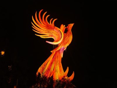 Fire Phoenix Lantern — Giant Illuminated Phoenix Sculpture