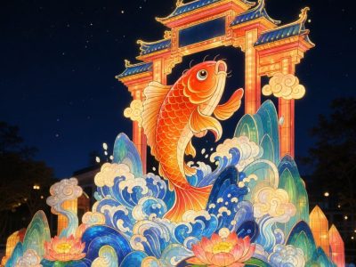 Golden Koi Paifang Lantern
