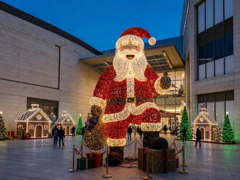 Outdoor Santa Lantern Scene with Gingerbread Houses