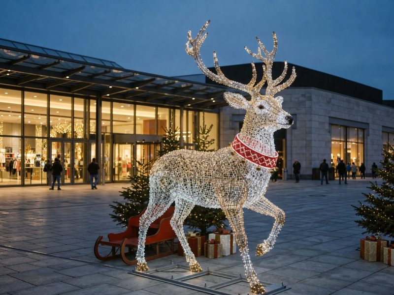 Christmas Reindeer Light Sculpture, Silver Wire Frame