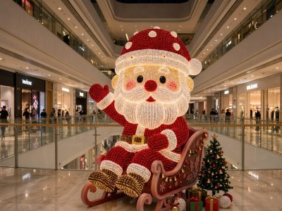 Christmas Santa in Sleigh Light Sculpture